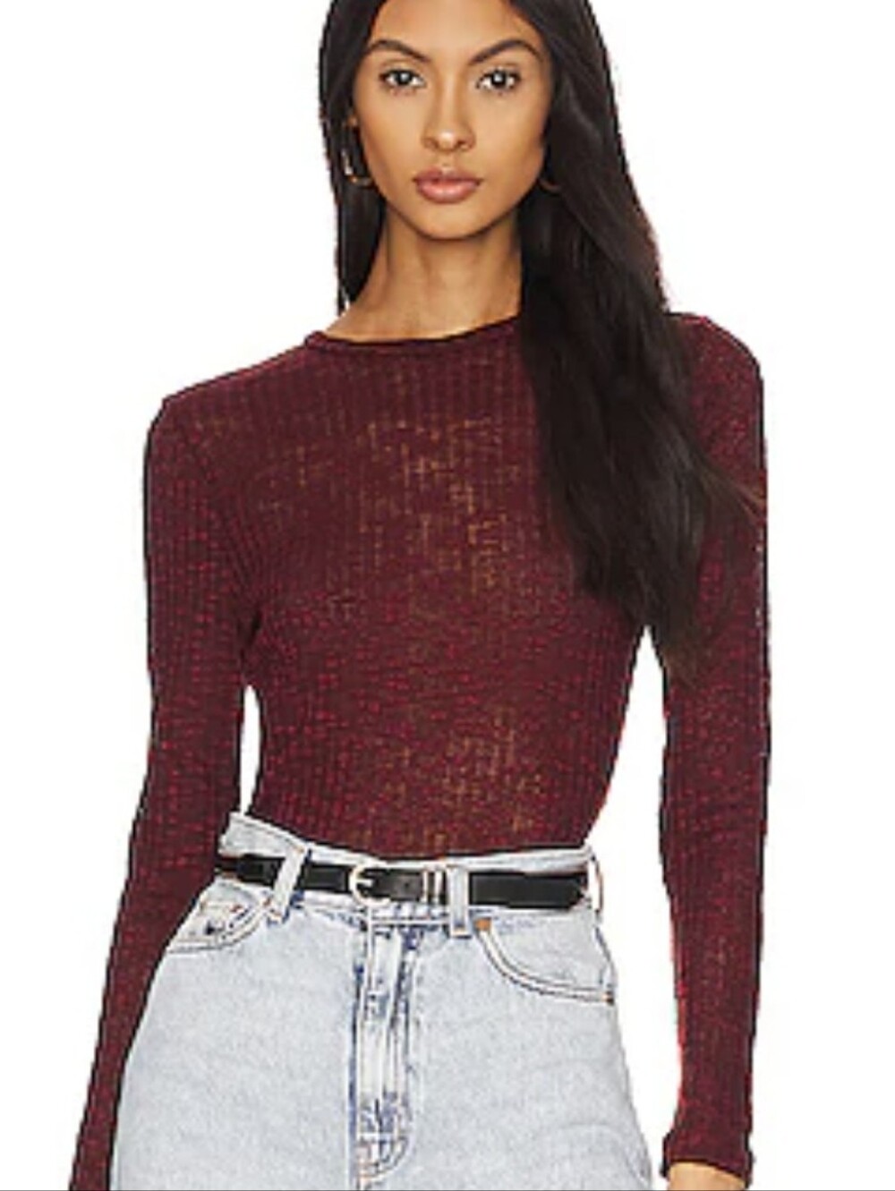 NWT Free People Long Sleeve Aura Ribbed Top in Wine